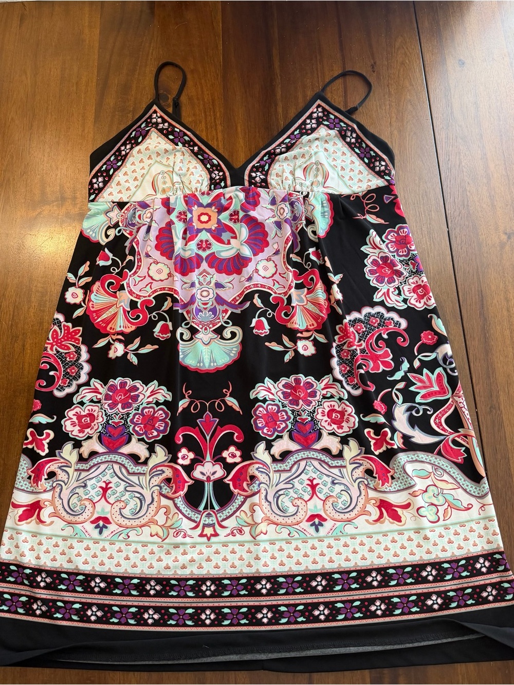 ECI Black Floral Paisley Spaghetti-Strap Mini Dress